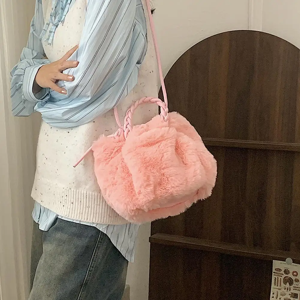 Bolsos cruzados de felpa de calabaza rosa para mujer, nuevo bolso de mano, Material de felpa sintética, bolsos de nubes plisados de nicho a la moda