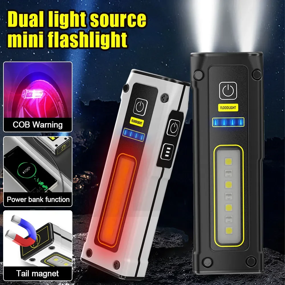 

Portable COB Work Light Rechargeable Mini Flashlight Outdoor Camping Emergency Lamp Waterproof Super Bright Torch Fishing Hiking