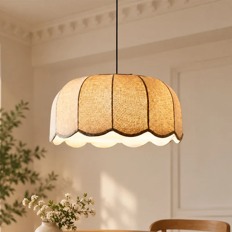 Wabi Sabi Leinen-Pendelleuchte, Blumen-Wellenmuster, Hängelampe mit verstellbarer Höhe, Kronleuchter für Wohnzimmer, Schlafzimmer, Heimdekoration