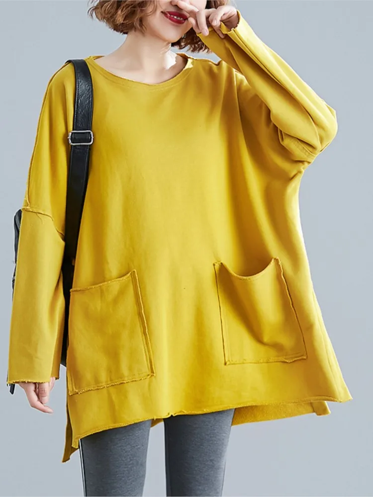 Oversized Autumn T-Shirts Tops Women Irregular Split Long Sleeve Office Ladies Blouses Loose Fashion Casual Woman Tops 2023