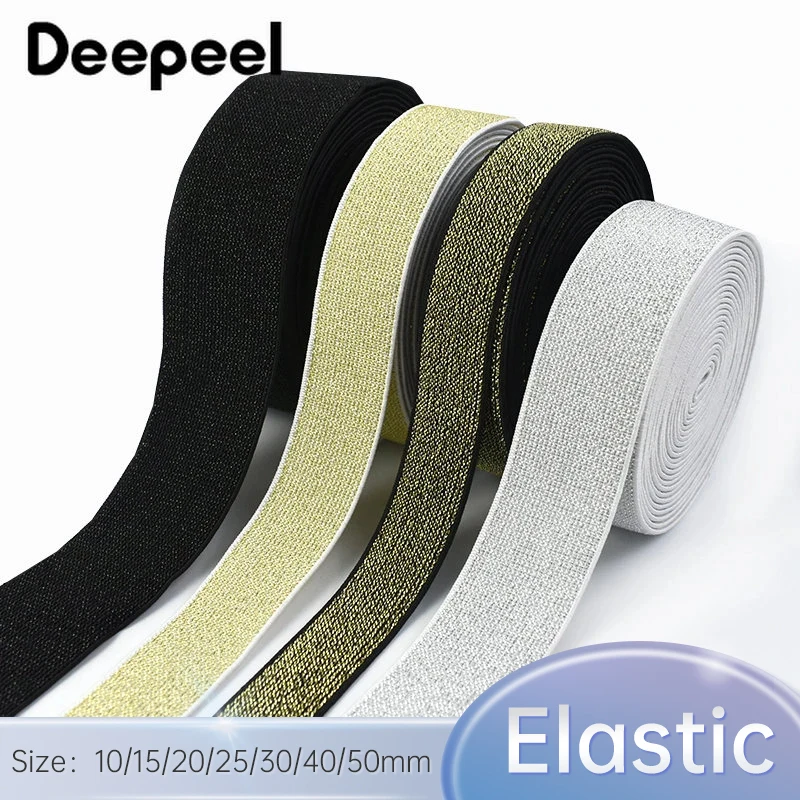 

5Meters 10-50mm Fashion Elastic Band Ribbons Gold Silver Silk Nylon Webbings Soft Belt Tension Rubber Bands DIY Garment Supply