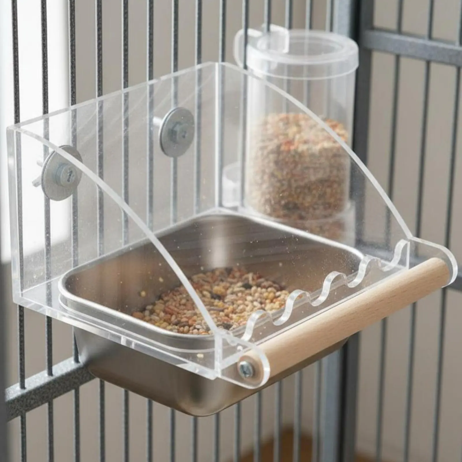 

Acrylic birds Feeder Spillproof Acrylic Food Dispenser Large Capacity Cage Mounted Food Bowl for Parrots, Cockatiels