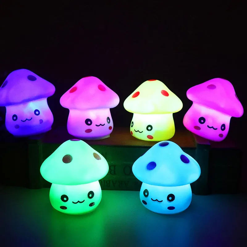 New Cute 6.5cm Color Changing LED Mushroom Lamp Party Lights Mini Soft Baby Child Sleeping Nightlight Novelty Luminous Toy Gift