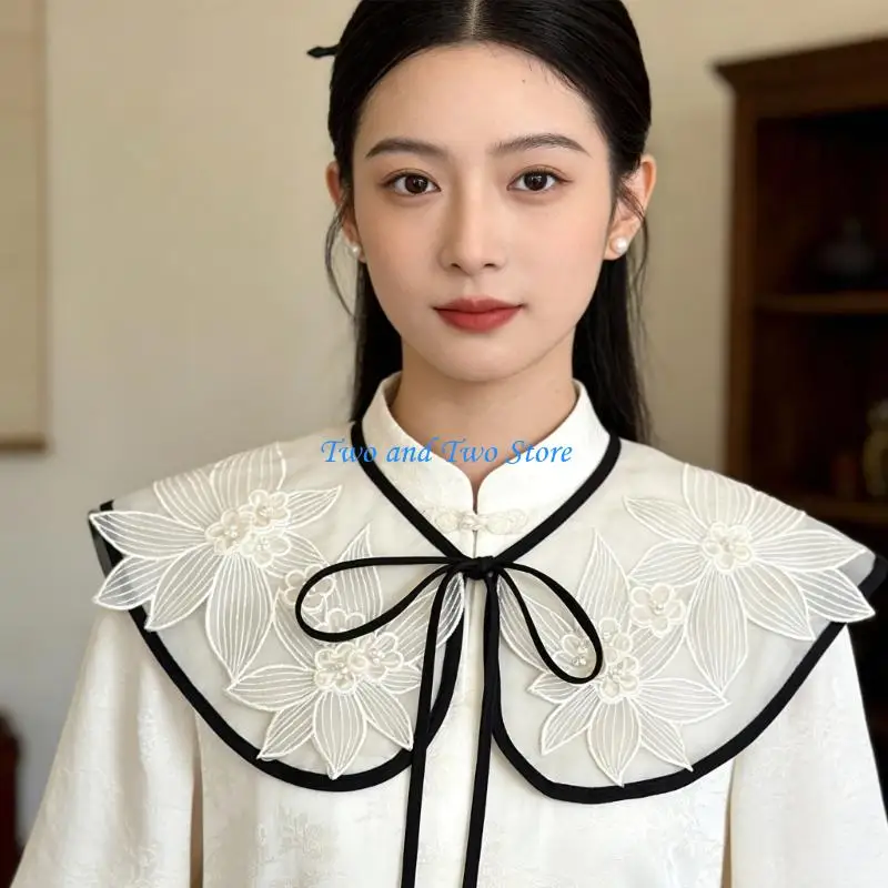 HX6F Trendy Detachable Embroidered Collar False Collar Enhancing Casual And Prom Wear
