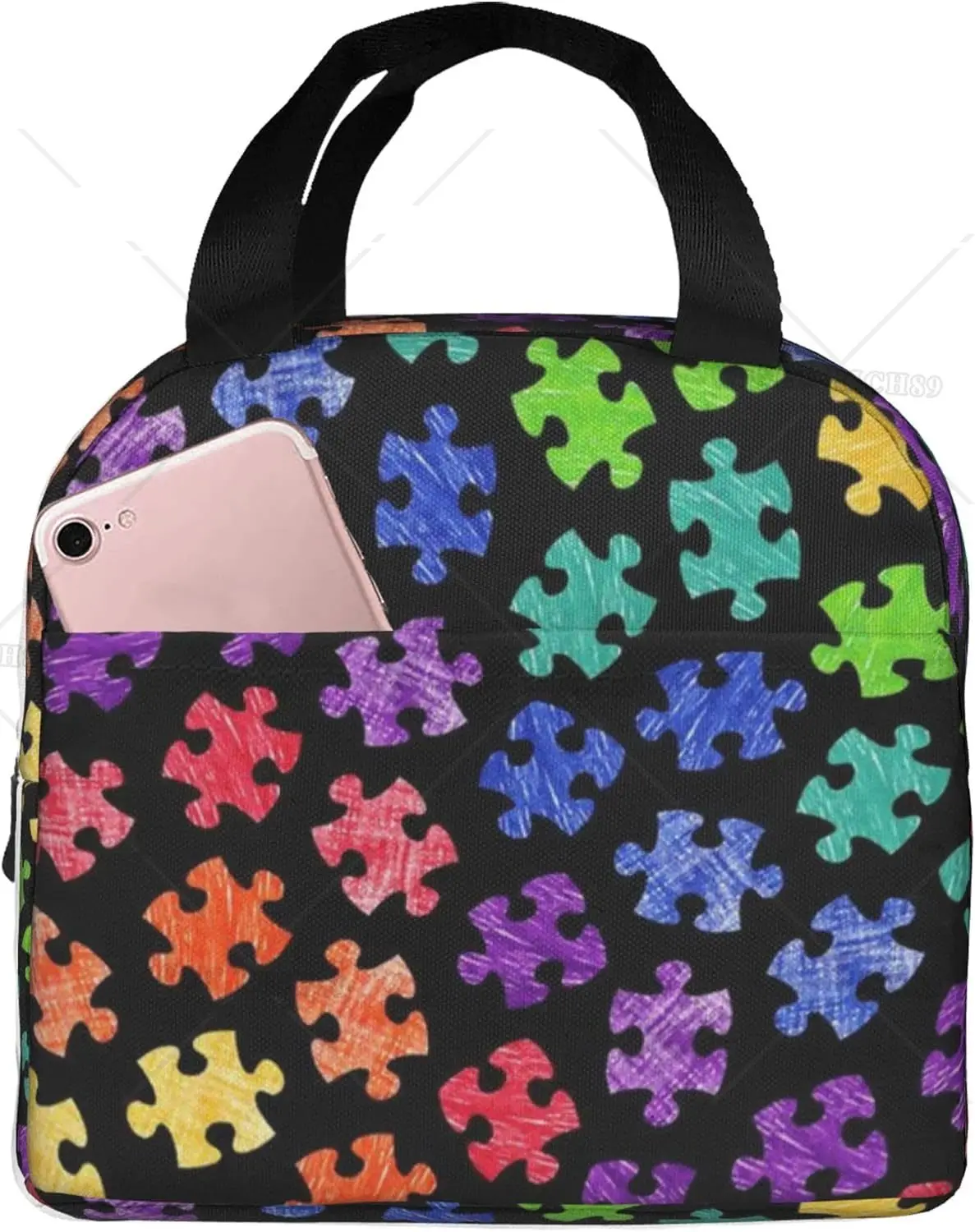 

Adults/Men/Women Colorful Autism Awareness Pattern Reusable Lunch Bag Snacks Storage Organizer for Work Office Outdoor