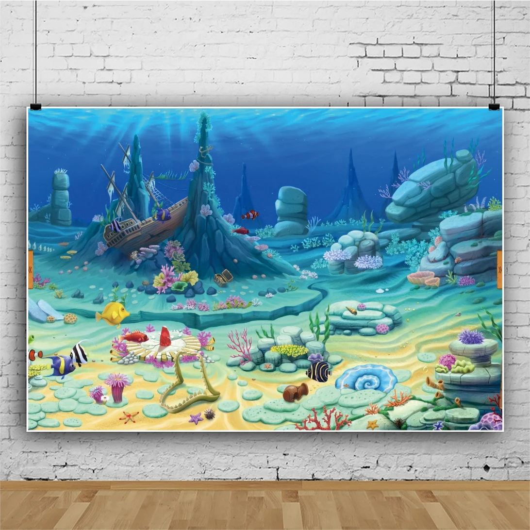 Desenhos animados mundo subaquático peixe criança aniversário fotografia pano de fundo fotográfico chá de fraldas decoração fundos estúdio de fotos