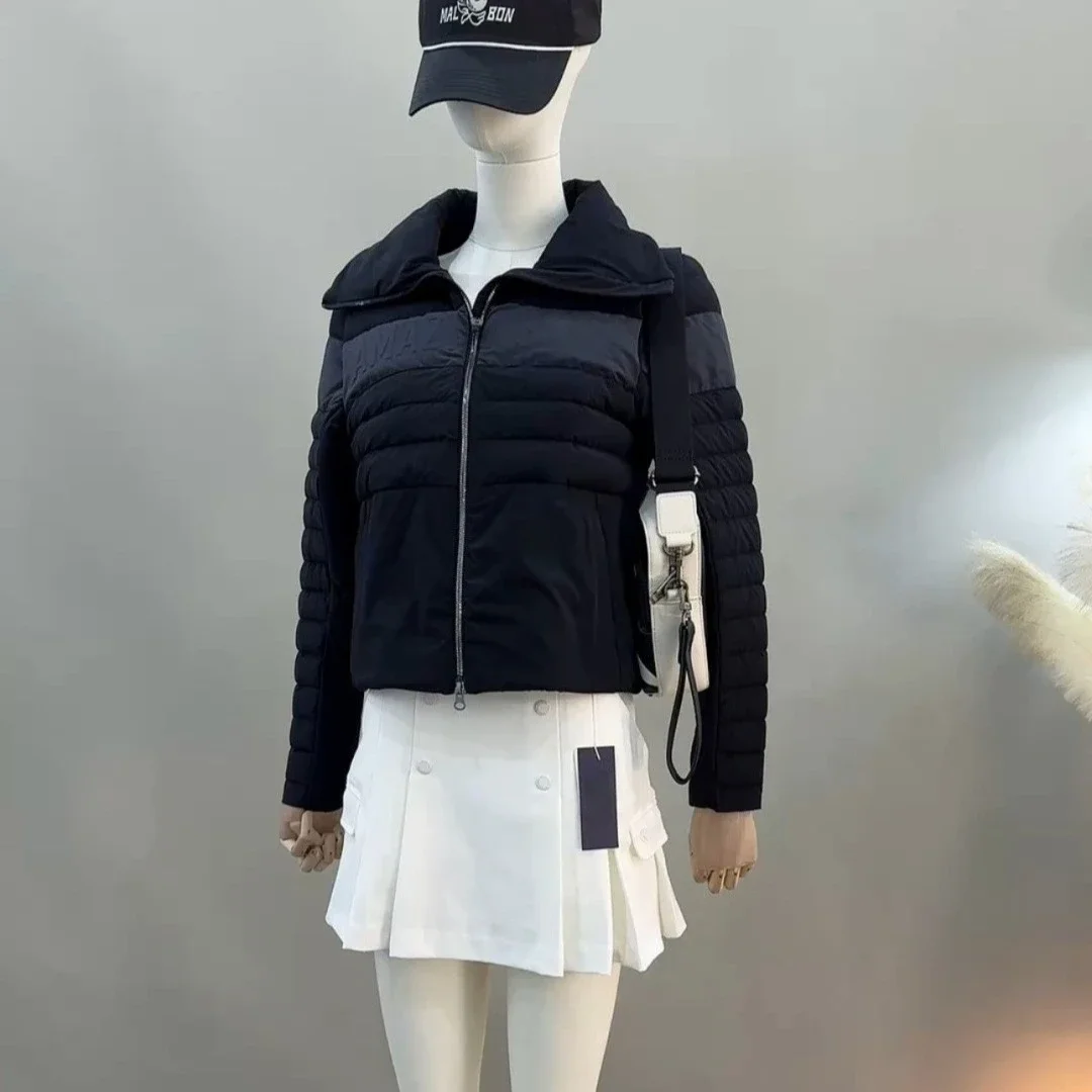 Women's Golf Down Jacket 2026 New Korean Style Goose Fill Colorblock Zip-Up Lapel Business Windproof Warm Soft Casual Daily Chic