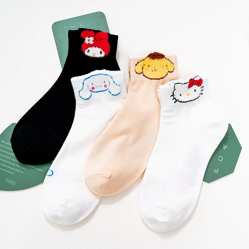 Kawaii Sanrio Mid Cotton Socks Hello Kittys Cinnamoroll Accessories Cute Beauty Cartoon Anime Breathable Socks Toy for Girl Gift