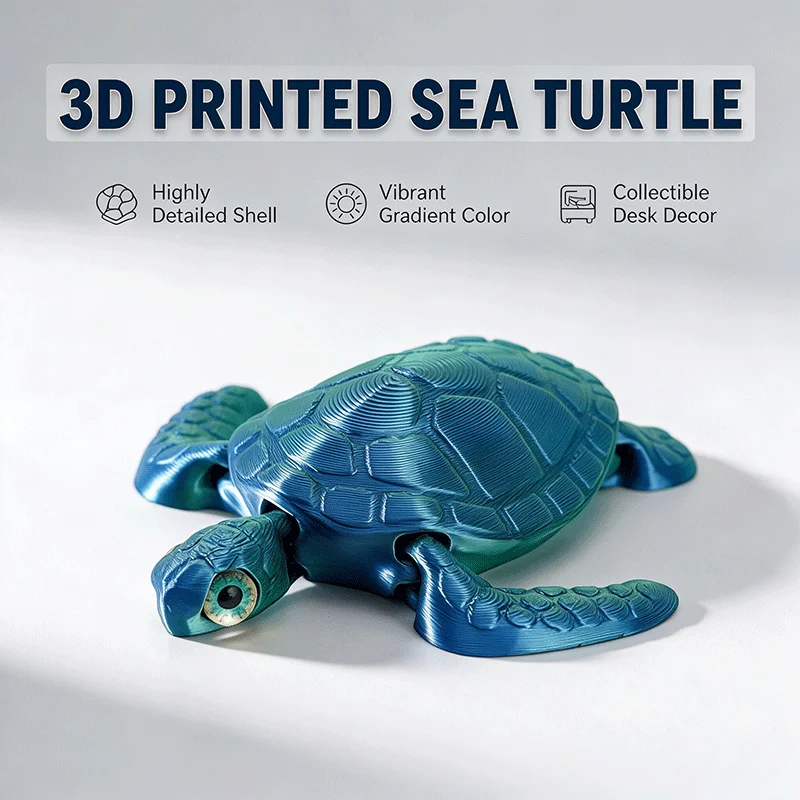 3D Printed Sea Turtle Figurine Movable Jointed Ocean Animal Sculpture Desk Ornament Home Room Decoration Collection Gift