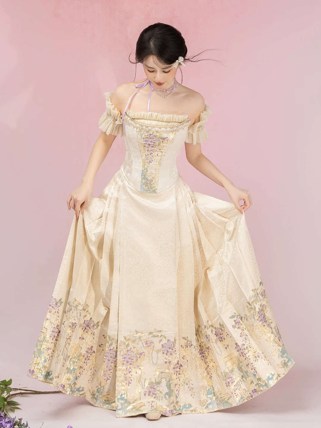 

Yan Yun Weaving【Floting Fraance Purple Trumpet】Fibone Lace f Skirt Set Golden Face Skirt Ensemble