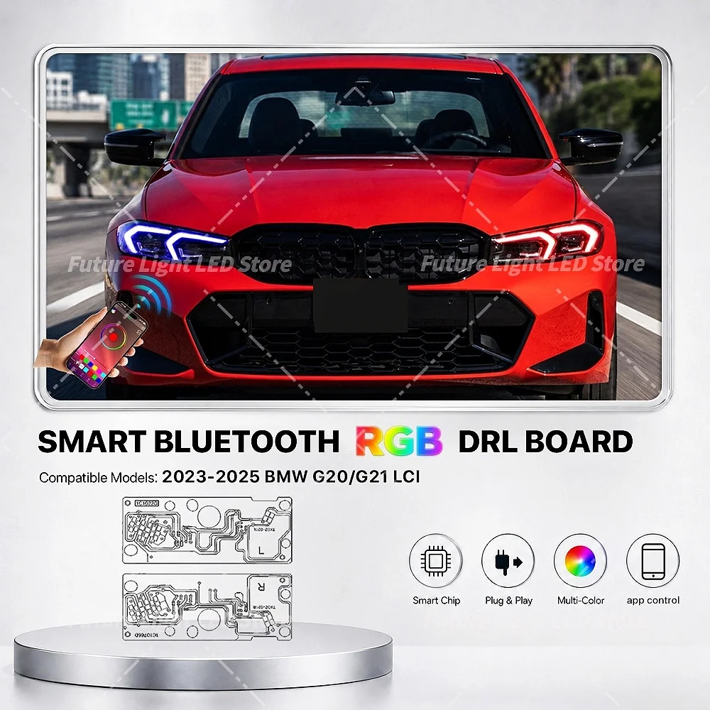 

For BMW 3 Series G20 G21 G28 LCI 2022-2024 RGB DRL Boards Angel Eyes APP Control Multicolor Daytime Running Lights Module RGBW