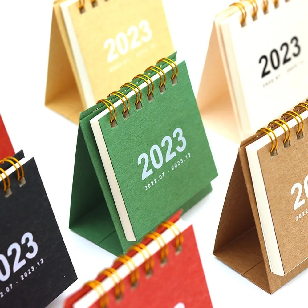 2023 semplice Mini calendario in tinta unita semplice Desktop Paper Dual Daily Scheduler Table Planner Agenda annuale Organizer Desk