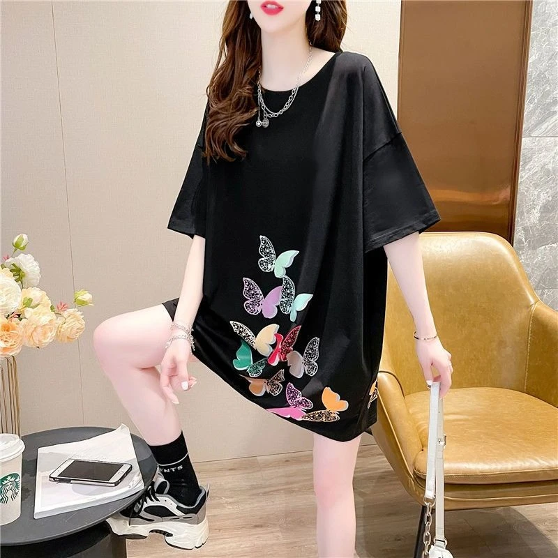 

Новинка лета 2026: Женская свободная футболка-топ средней длины с открытой спиной, кружевными вставками и коротким рукавом