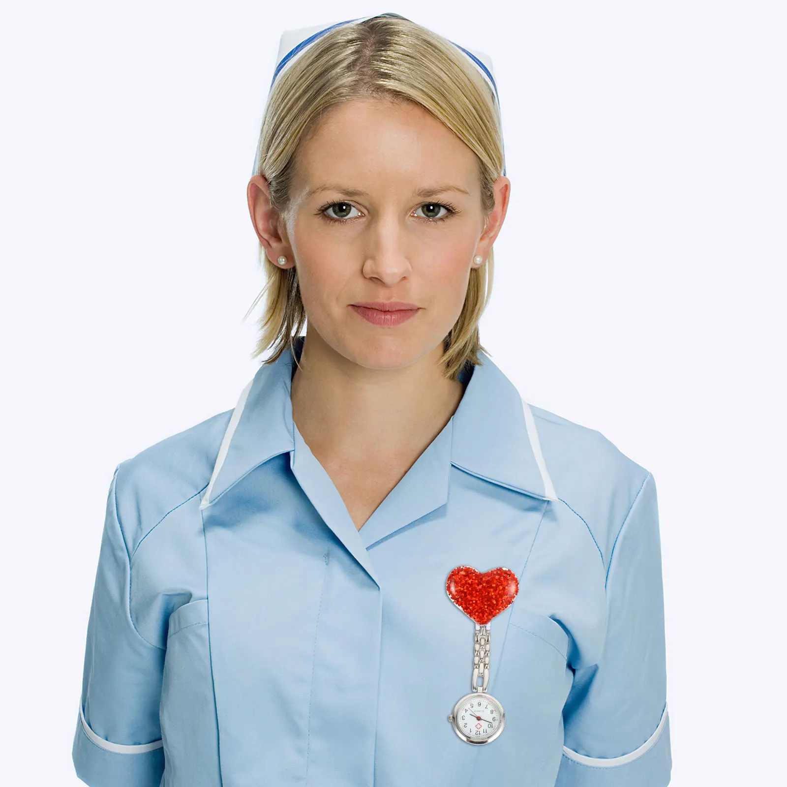 

2pcs Red Heart Design Nurse Hanging Watch Quartz Portable Doctor Pocket Durable Zinc Alloy Stable Clip On Timepiece Gift