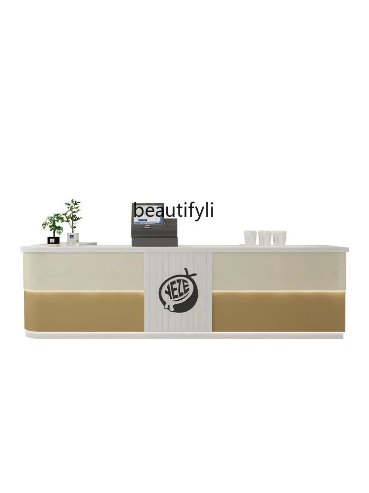 Free installation Cream wind L-shaped bar checkout page Milk tea shop Coffee table Commercial catering Corner reception desk