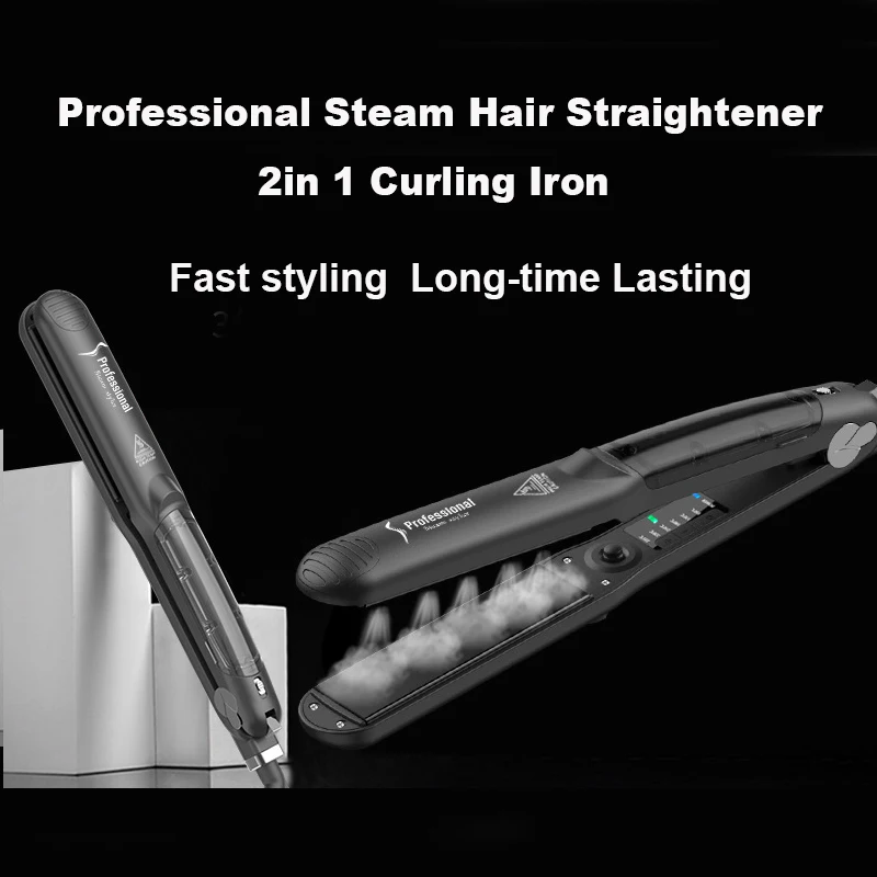 

Professional Steam Hair Straightener Curling Iron 450℉ Fast Heating Ceramic 2in1 Hair Straightening Curler Flat Iron Steampod