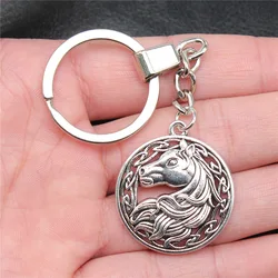 Keychain Holder Dropshipping Vintage Handmade Antique Silver Color 34x30mm Horse Pendant Keyring