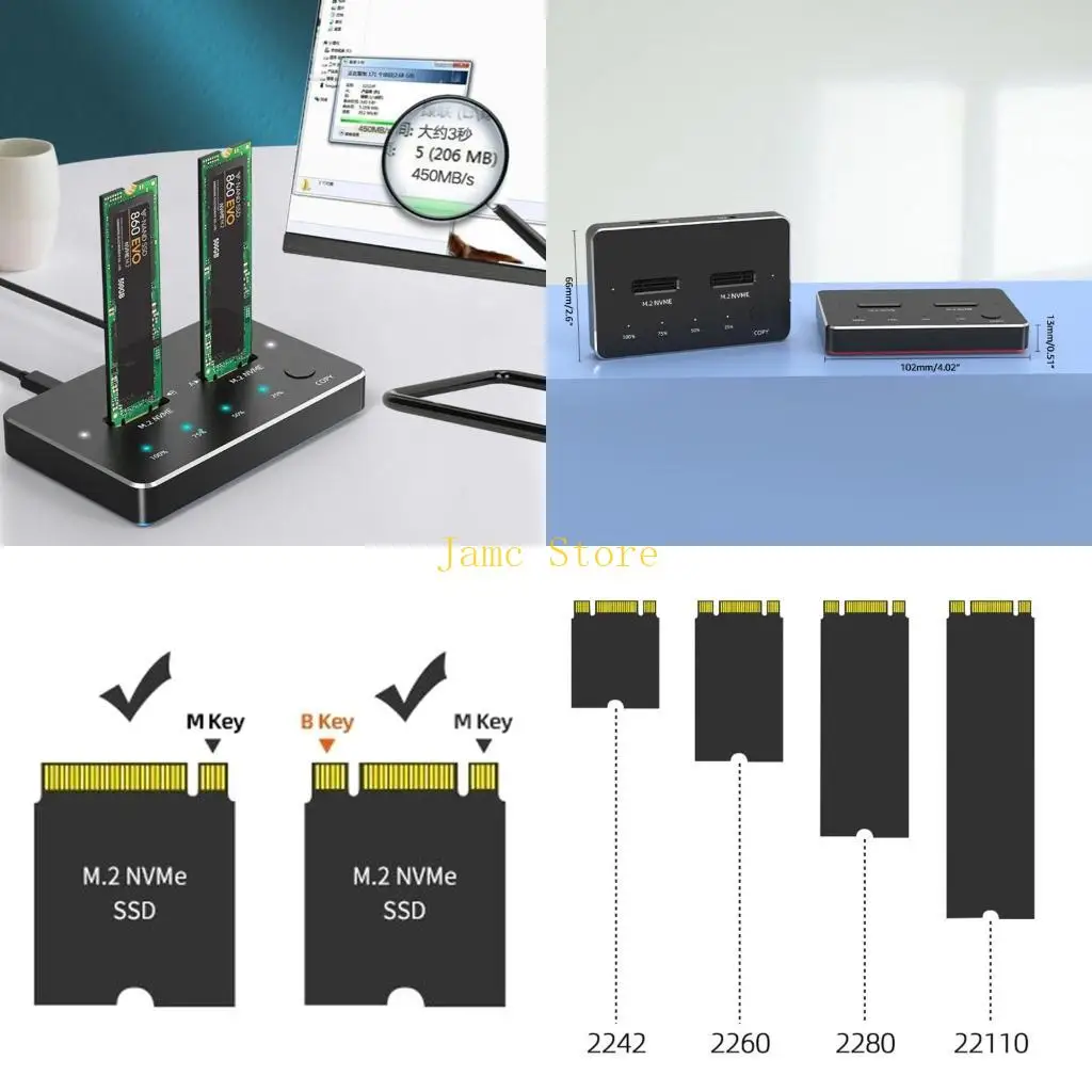 

LX0B for M.2 NVME Dual Bay SSD Drive Base USB3.1 Internal Duplicator Hard Drive Box 10Gbps Super Fast 2TB+2TB