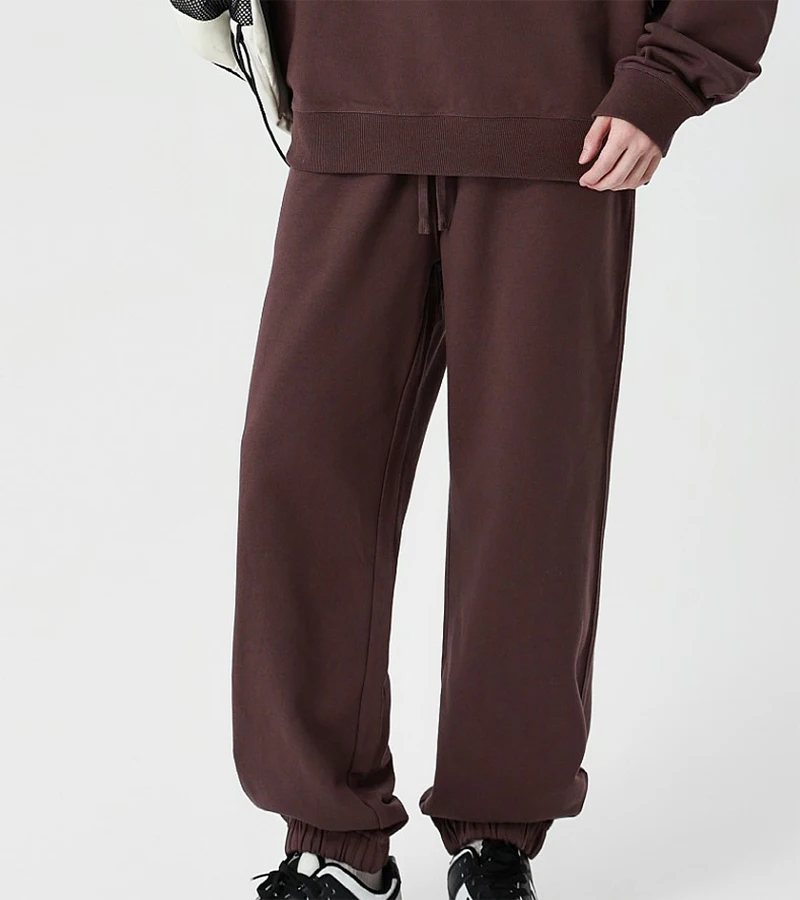 330g Mens Plus Size Heavy Cotton Sweatpants Solid Brown Garment Dyed Casual Trousers Quality High Knitted Jogger Pocket Pants