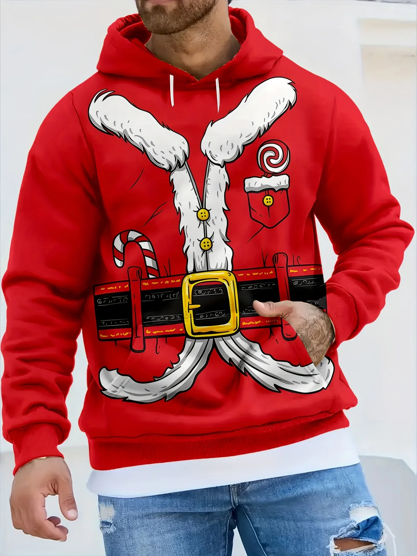 Men's Hooded Hoodies 3D Prints Christmas Santa Claus Sweatshirt Drawstring Long Sleeve Streetwear Christmas Novelty Apparel