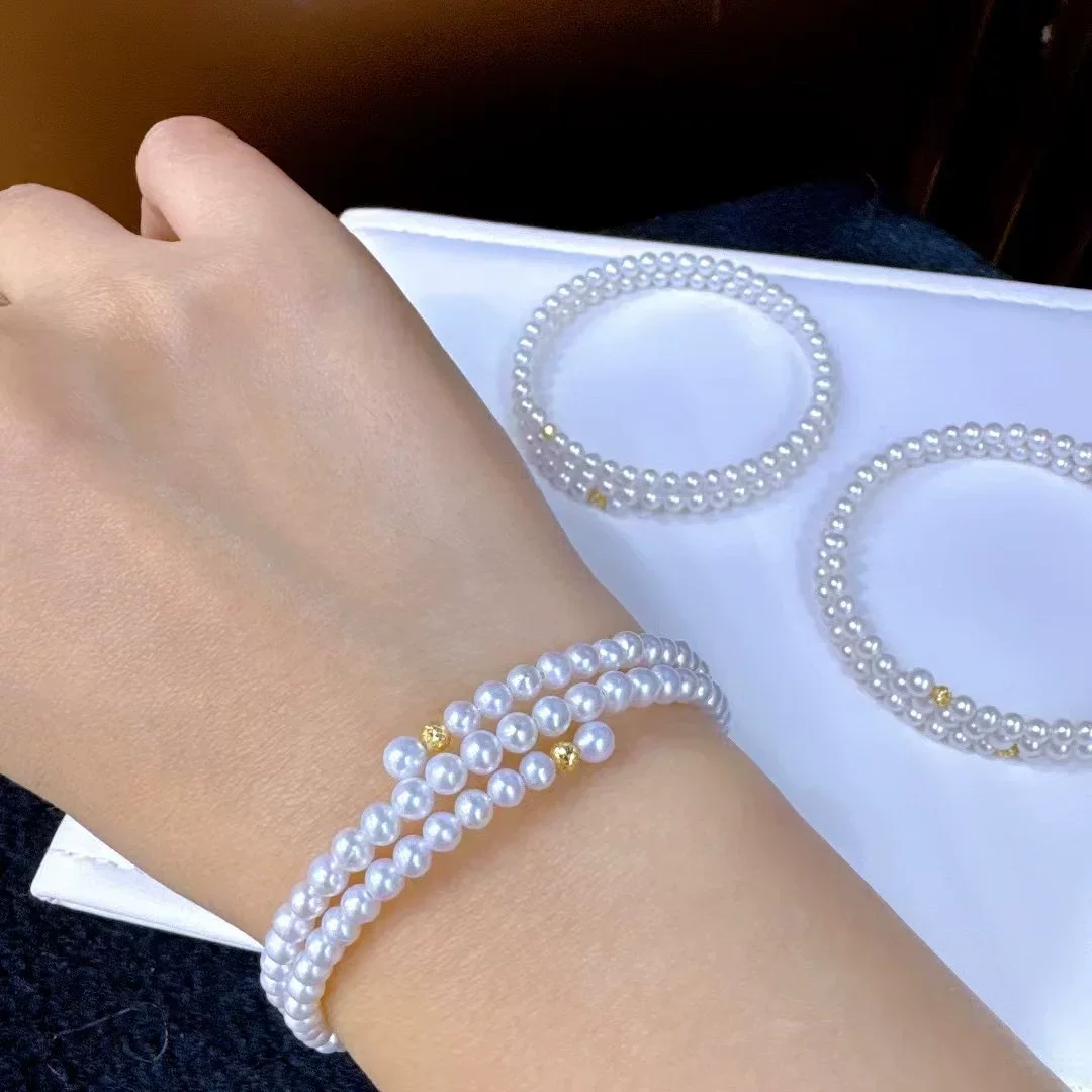 Fashionable multi circle natural pearl bracelet, AAAA3-4mm natural white pearl excellent bracelet