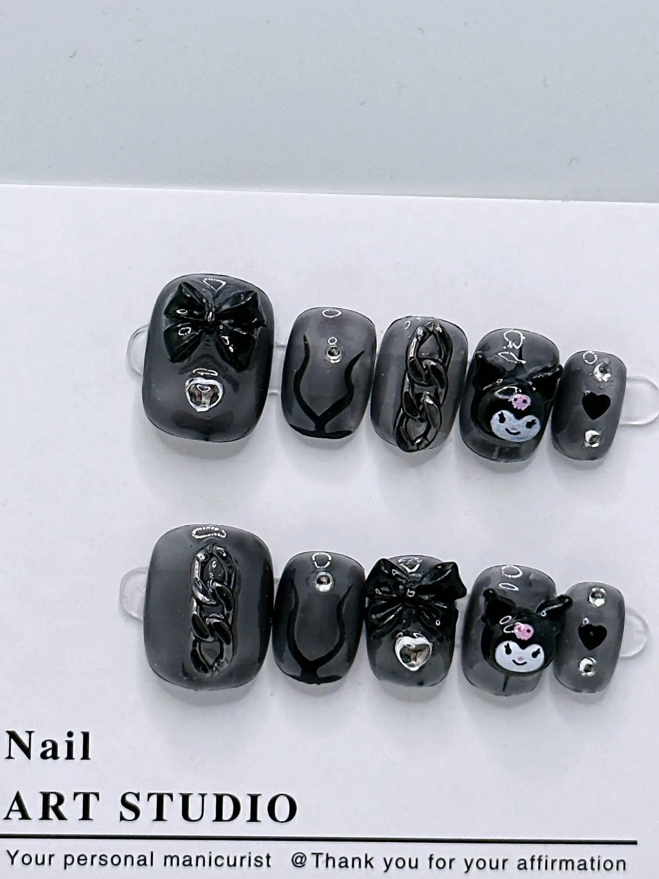 Fashion Kuromi Elegance Purple Gothic Darkness Handmade Press On Nails Long Coffin Rhinestone 3D Design Full Cover Nails Tips