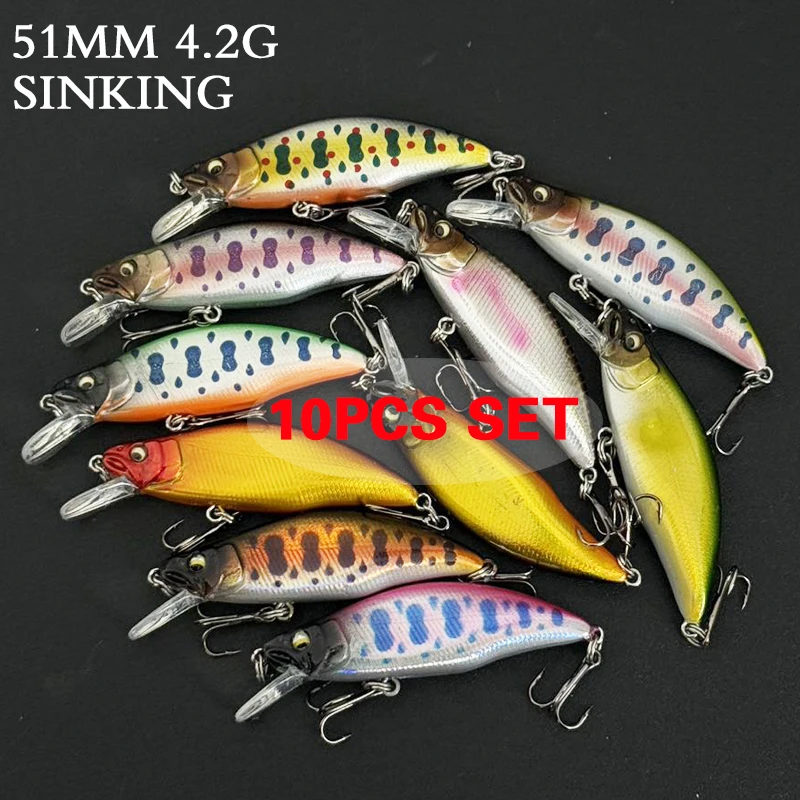 

10pcs Fishing Lure Set Minnow Sinking 51mm 4.2g Pesca 낚시용품 Artificial Fishing accessories Hard Bait Perch Trout Lure Equipment