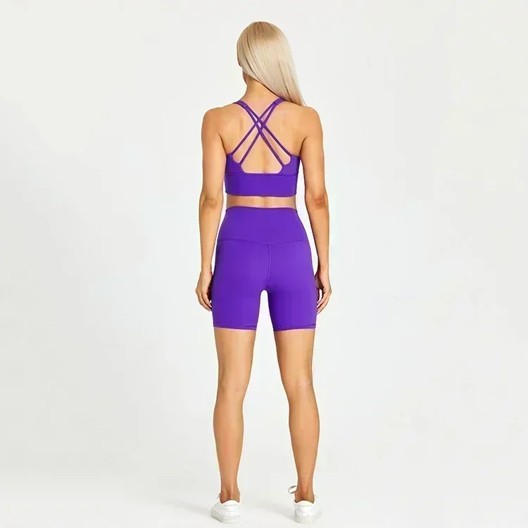 Ensemble de shorts de yoga à poches citron pour femme, tenue de sport 2 pièces imbibée de fitness, vêtements de sport, vêtements d'entraînement, tenue de course sportive