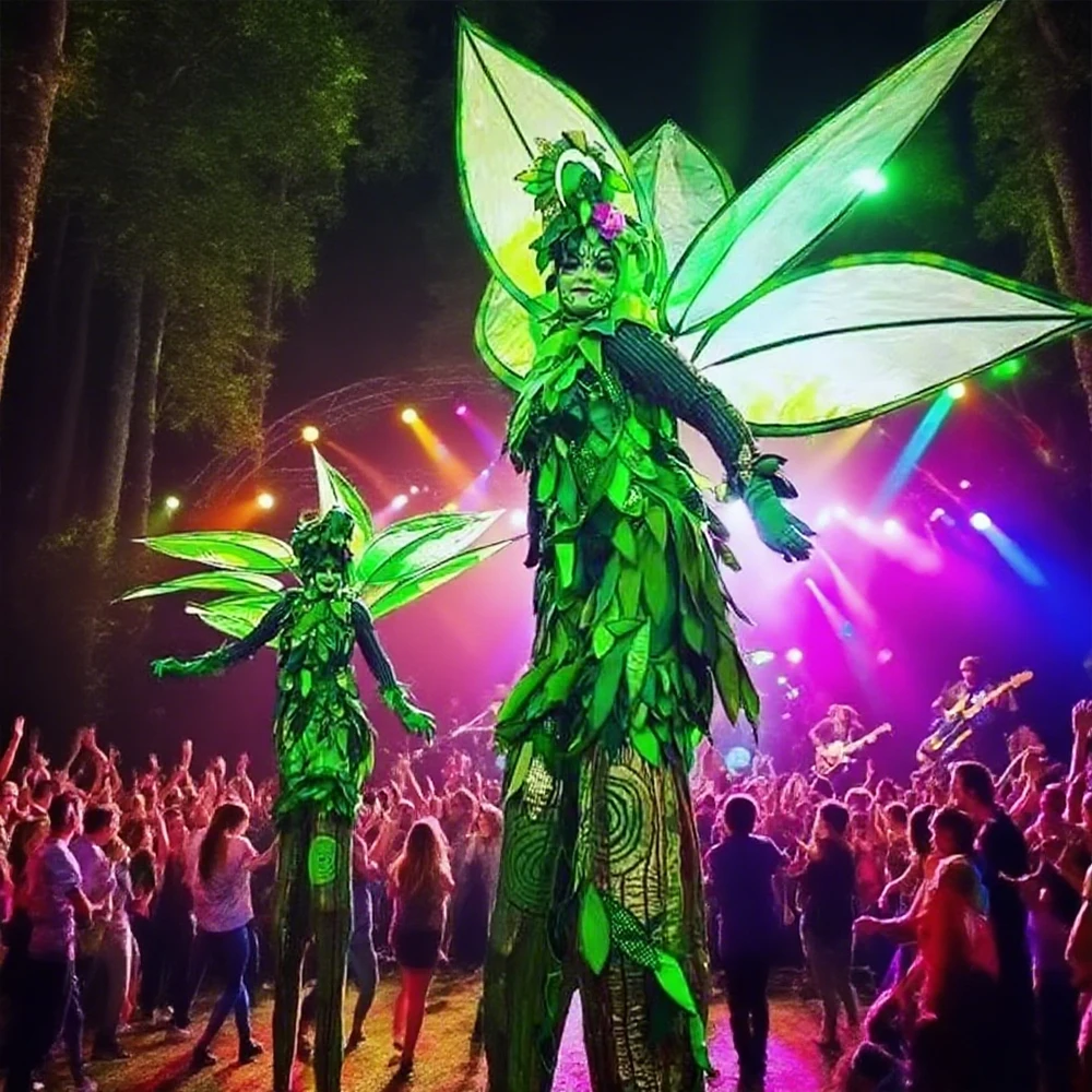 اللون الأخضر كرنفال ماردي غرا حفلة طوالة شجرة قزم زي هالوين السيرك عرض مسرحي تأثيري ازياء