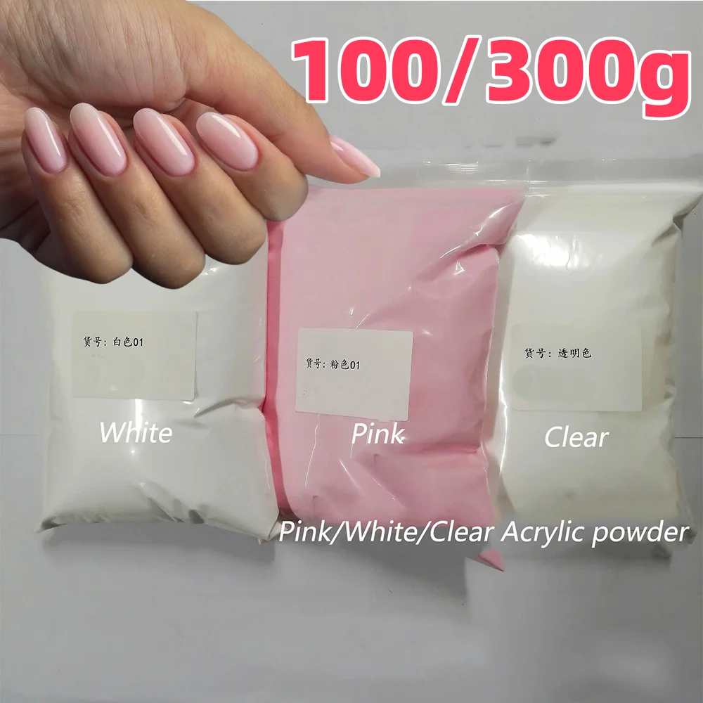 

100/300g Pink/White/Clear Nail Acrylic Powder 3-Colors 3IN1 Nail Dipping/Extension/Engraving Powder Profession Crystal Powder &#
