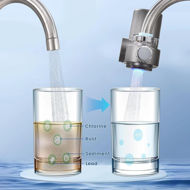 Faucet Water Filter, LED Display Water Purifier To Reduce Lead, Chlorine & Heavy Metals, Sink Water Filter