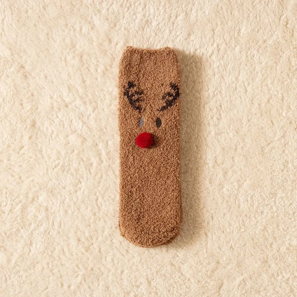 

Sleep Socks Home Socks Red Green Winter Cartoon Snowman Christmas Socks Women Hosiery Coral Velvet Socks Middle Tube Socks