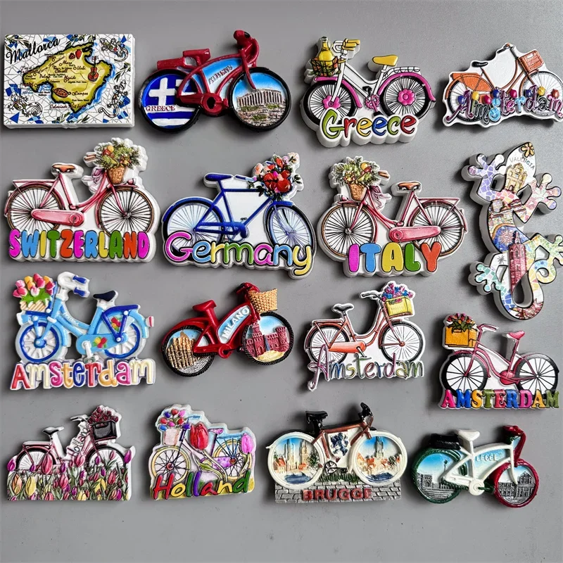 Switzerland Amsterdam Netherlands Holland Italy Germany Greece travel souvenir bicycle crafts magnet refrigerator sticker