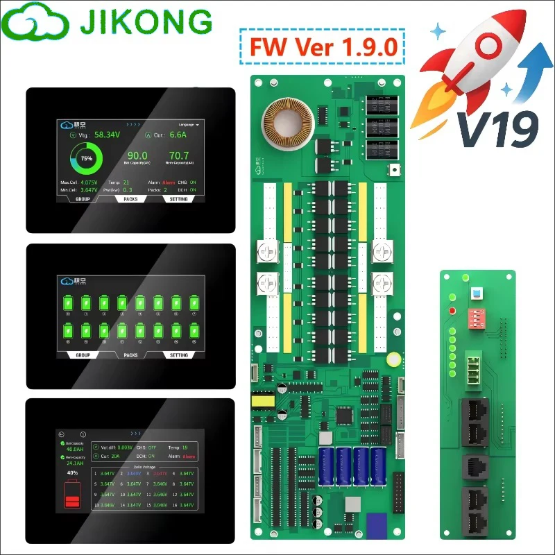JK Inverter BMS 1A 2A Active Balance V19 4.3 LCD 16S 48V Lifepo4 Battery Li-ion LTO 8S 10S 12S 14S 100A 200A 300A RS232 Energy