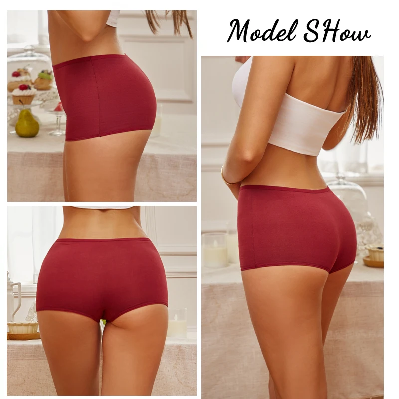 5Pcs/Set Seamless Cotton Boyshorts Panties For Women Solid Color High Waist Ela… - Image 4