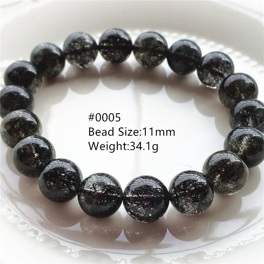 

11mm Natural Black Rutilated Quartz Clear Beads Bracelet Brazil Women Men Clear Round Beads Wealthy Bangle AAAAAAA