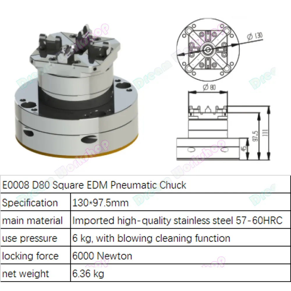 D100 EDM Machine Reference Chuck EDM Quick Positioning fixture ER interface D80 square pneumatic chuck 3head small manual chuck