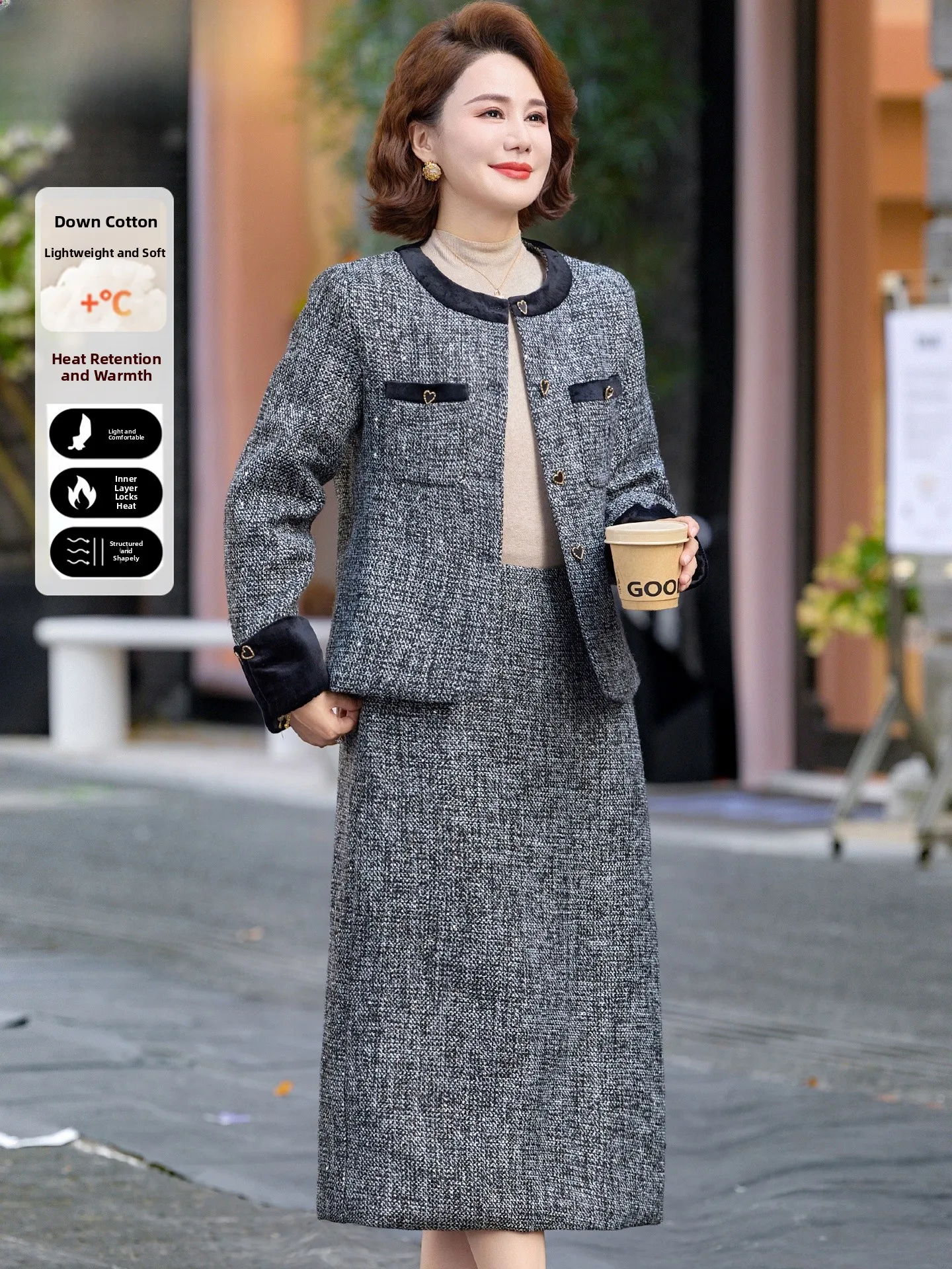 

Зимний модный комплект Ele с хлопковой курткой для женщин среднего и старшего возраста: элегантность, тепло и комфорт.