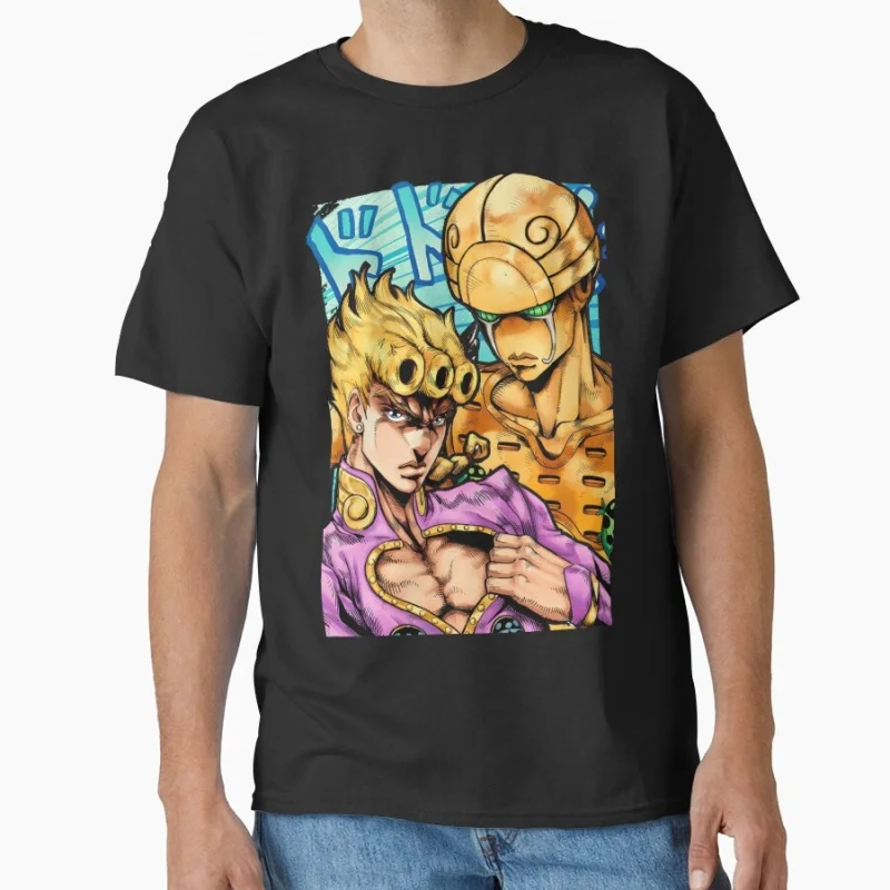 

Giojo with his stand 0812 JoJo's Bizarre Adventure Anime Gift t shirt Manga JJBA Cartoon printed Graphic Clothes Y2K clothing