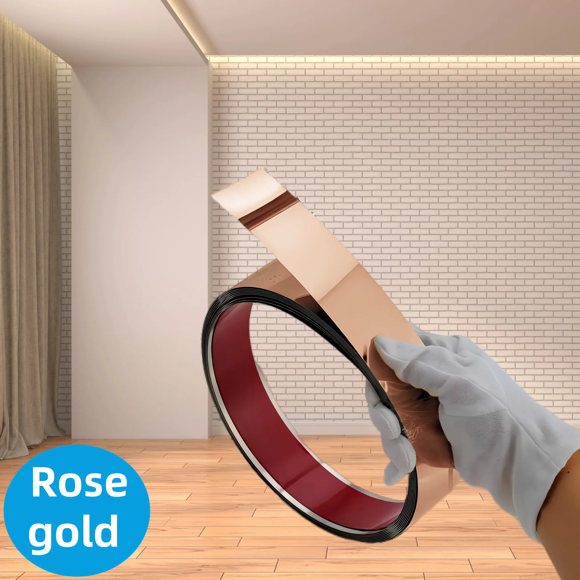 خط ديكور من الفولاذ المقاوم للصدأ بطول 5 أمتار مقاوم للماء ومتين، مع دعامة لاصقة يمكن تقشرها وسحبها للالتصاق