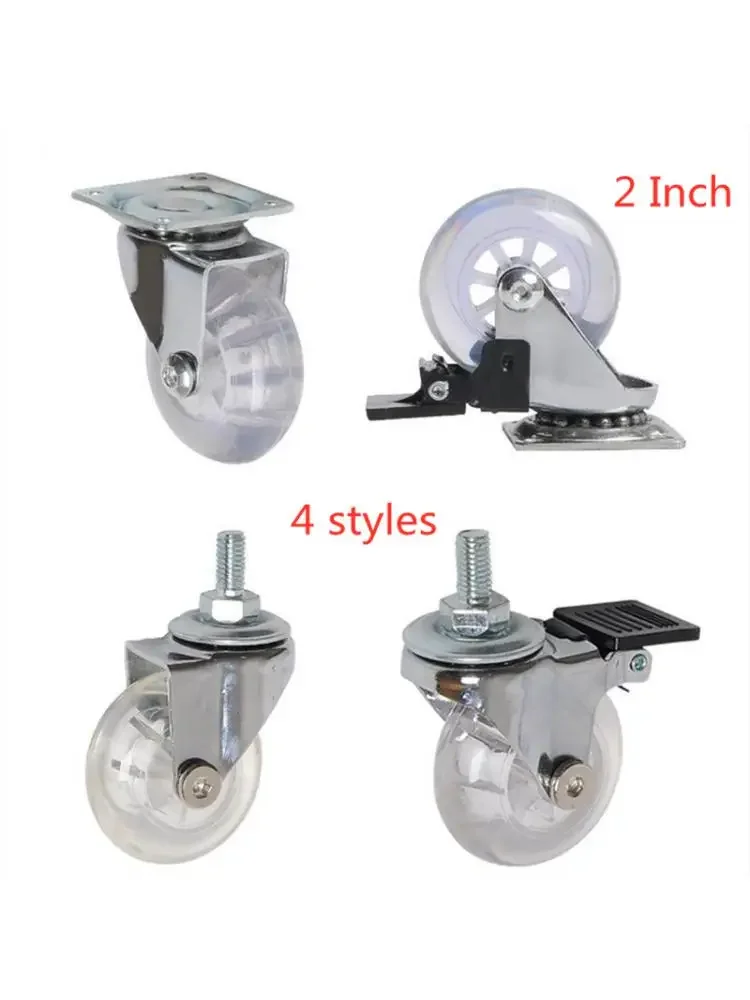 4 Pcs/Lot  2 Inch Casters Pu Transparent Crystal Wheel With Brake Furniture Universal Multi Specification Cabinet Pull