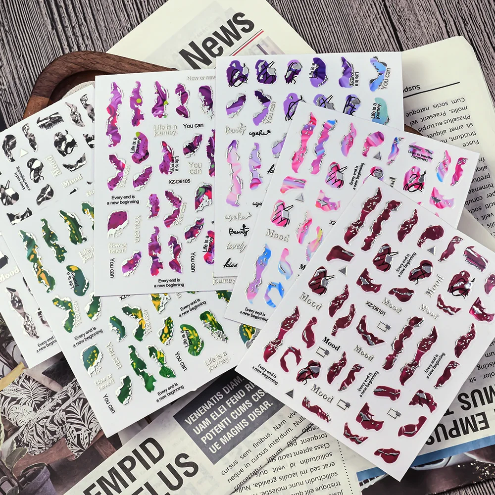 Autocollants 3D en marbre pour Nail Art, 6 feuilles, 10x8cm, auto-adhésifs, bronzants, or, argent, décalcomanies en acrylique, pointes françaises, DIY bricolage