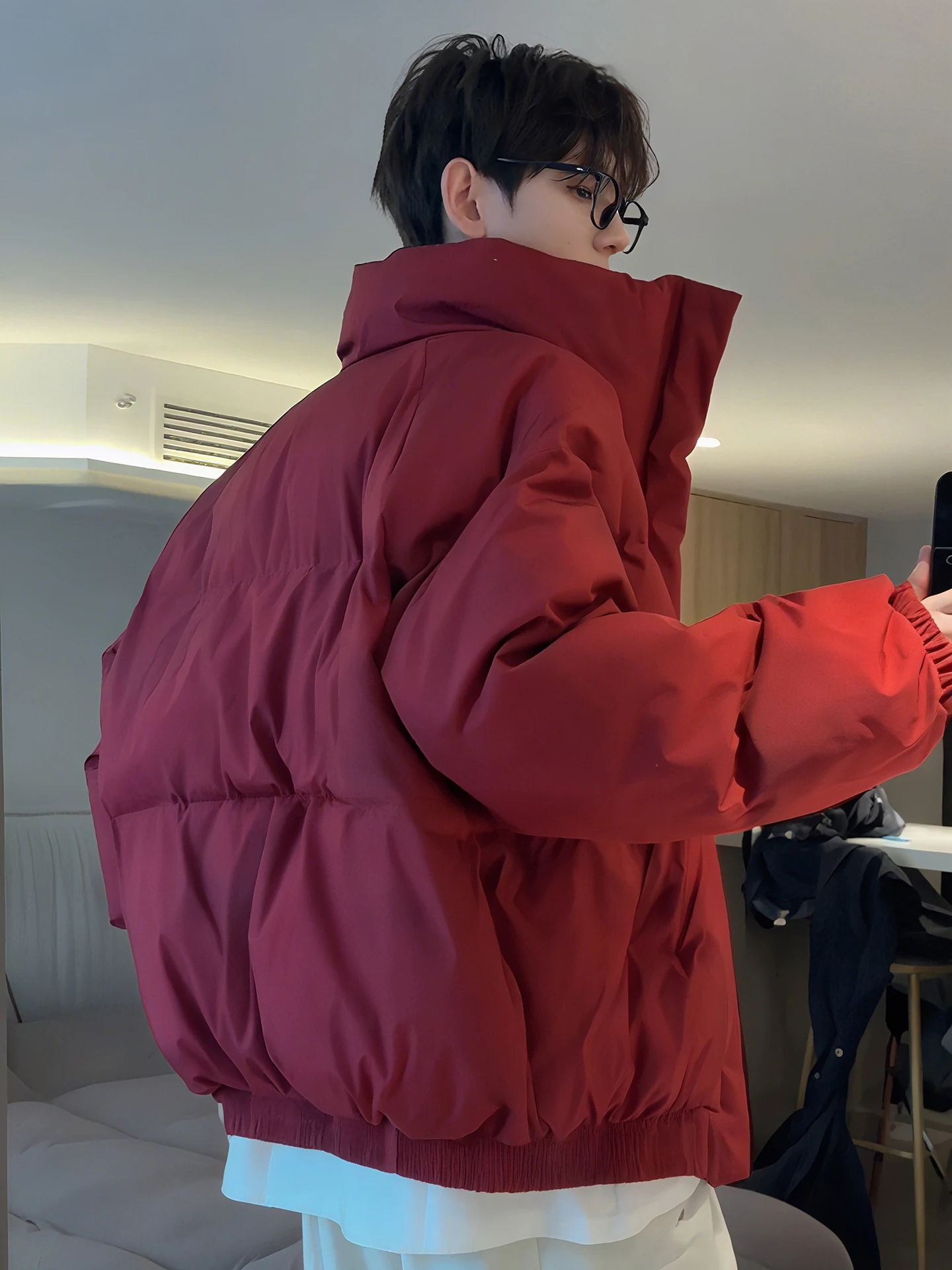 

Red Dyed Lightweight down Cotton Jaet Men's Winter Faion American ort Coat Thi Warm Bread Sle Polyester Fiber