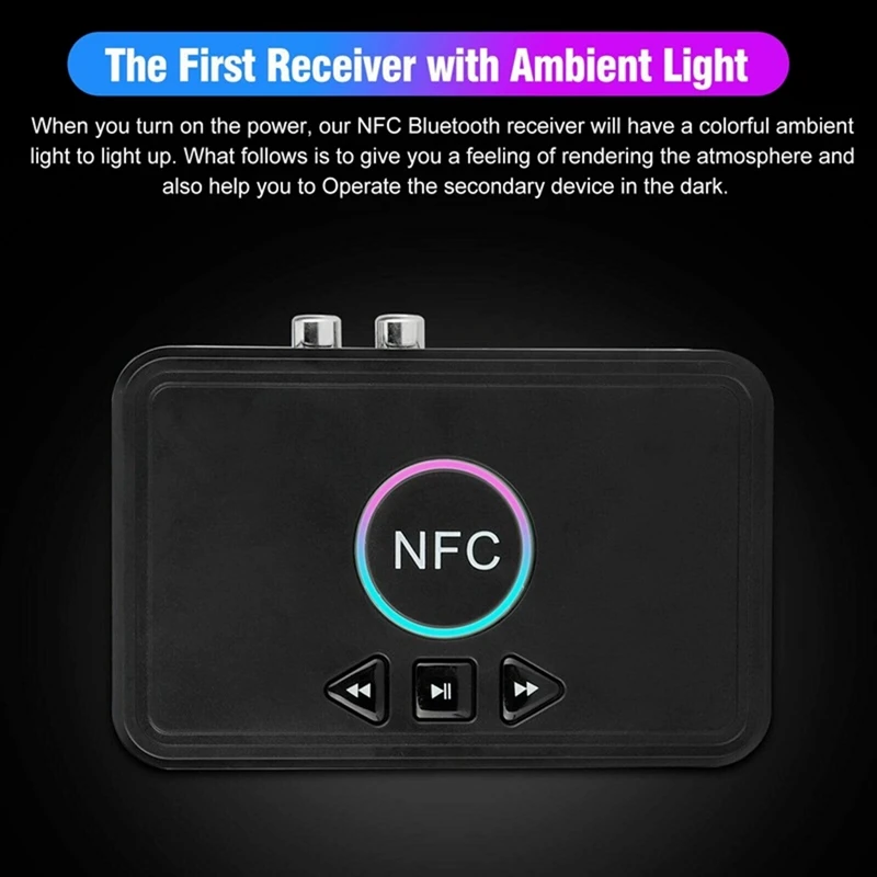 블루투스 어댑터 NFC 무선 오디오 리시버 송신기, 스피커 헤드셋용, 3.5mm 잭 AUX 2 RCA 스테레오 사운드, BT5.0