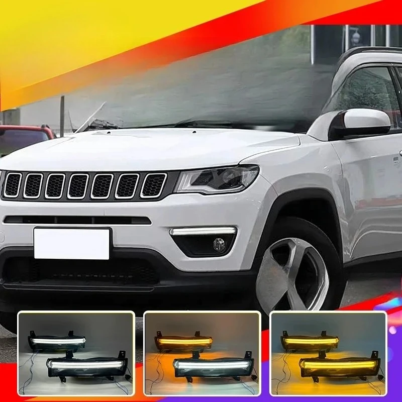 For Jeep Compass 2017 2018 2019-2022 Led Daytimer Running Light Flowing Turn Signal Front Fog Lamp Modification Accessories
