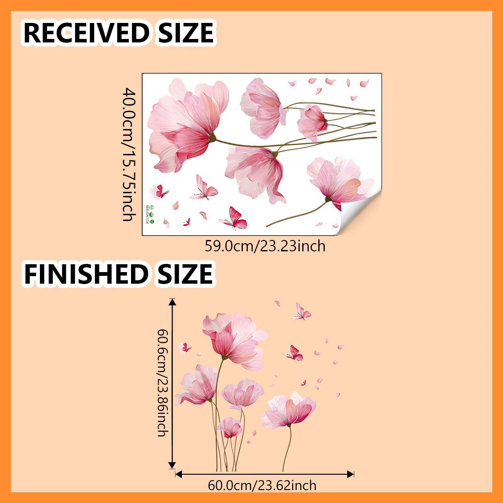 Romantic Pink Flowers Butterfly Wall Sticker Living Room Bedroom Decor Home Wall Decor Self-adhesive Stickers Room Decoration