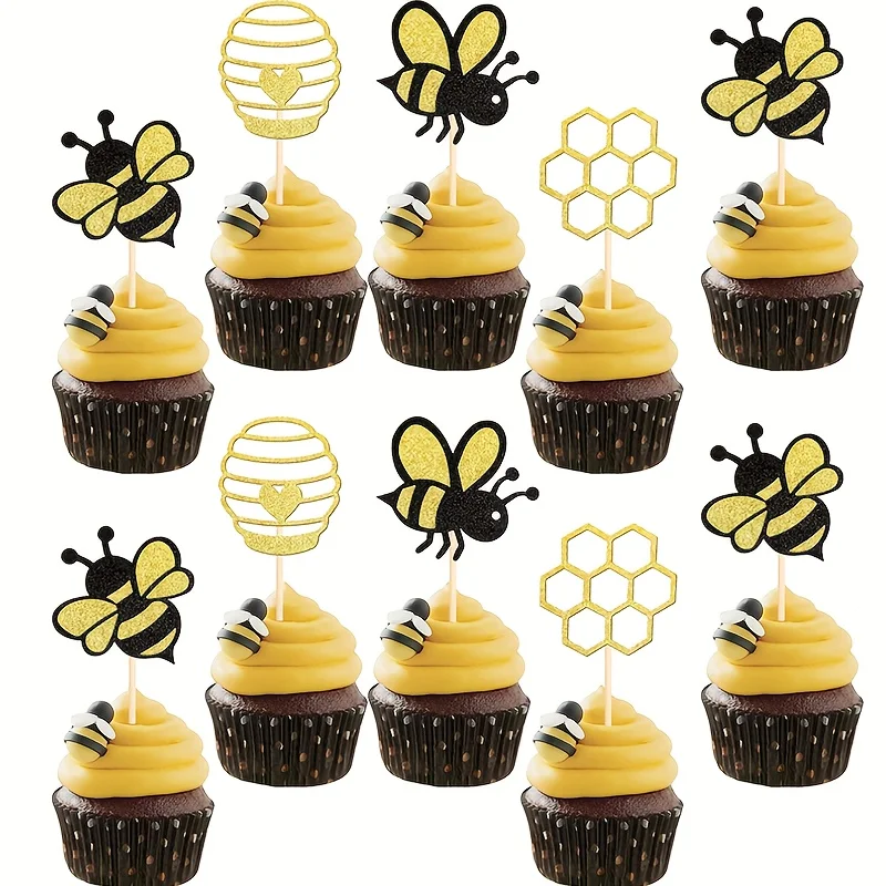 12 Stück Bienen-Kuchenaufsätze, Bienen-Themen Geburtstagsparty-Dekorationszubehör – Detail 2