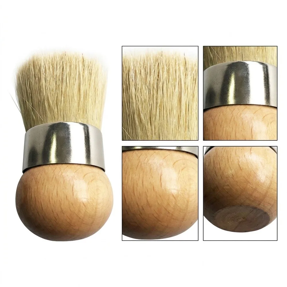 Ergonomic Round Wax Brush Set With Boar Bristle Handle For Arthritic Hands Furniture Painting Upholstery Stenciling Tool Kit