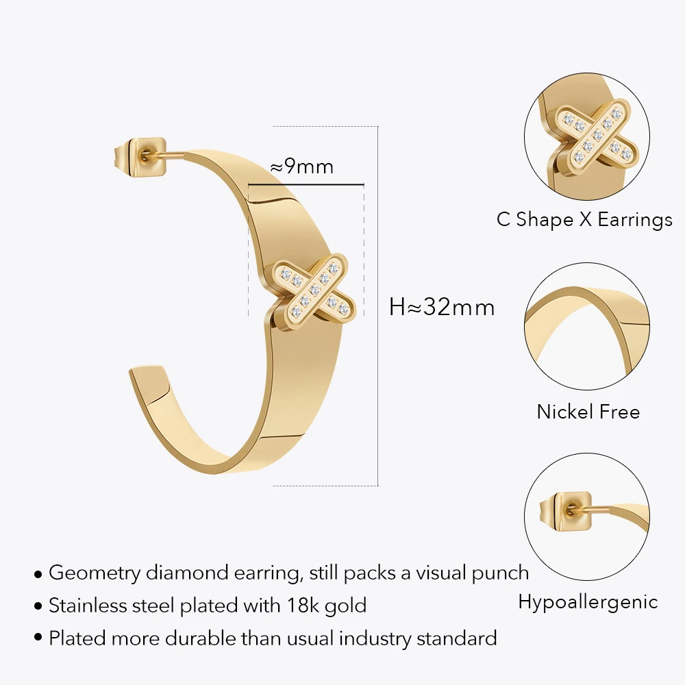 Enfashion Aros C Shape X Hoop Earrings Gold Color Stainless Steel  Hoops Earings For Women Fashion Jewelry Party Dropship 231506