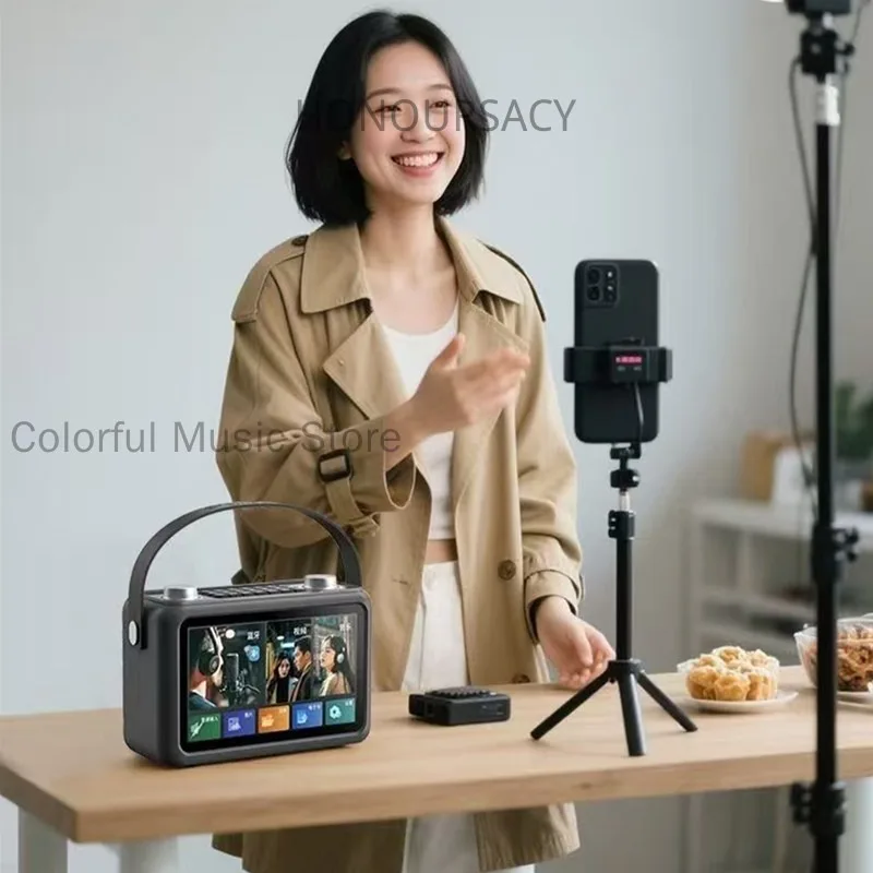 Sansui F58 MP4 فيديو 7 بوصة مكبر صوت بخاصية البلوتوث قابل للنقل شاشة كبيرة كلمات الصوت في الهواء الطلق كاريوكي مع ميكروفون مجموعات KTV الذكية